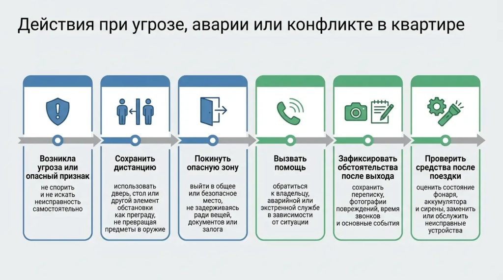 Действия при угрозе, аварии или конфликте в квартире